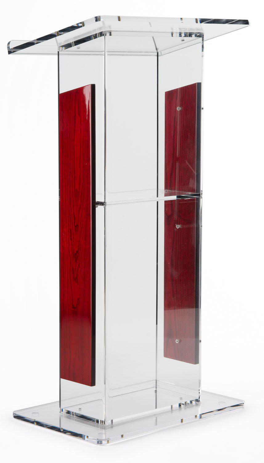 Acrylic Lectern Clear and Wood with Open Back and Shelf-Wood With Acrylic Pulpits, Podiums and Lecterns-Podiums Direct