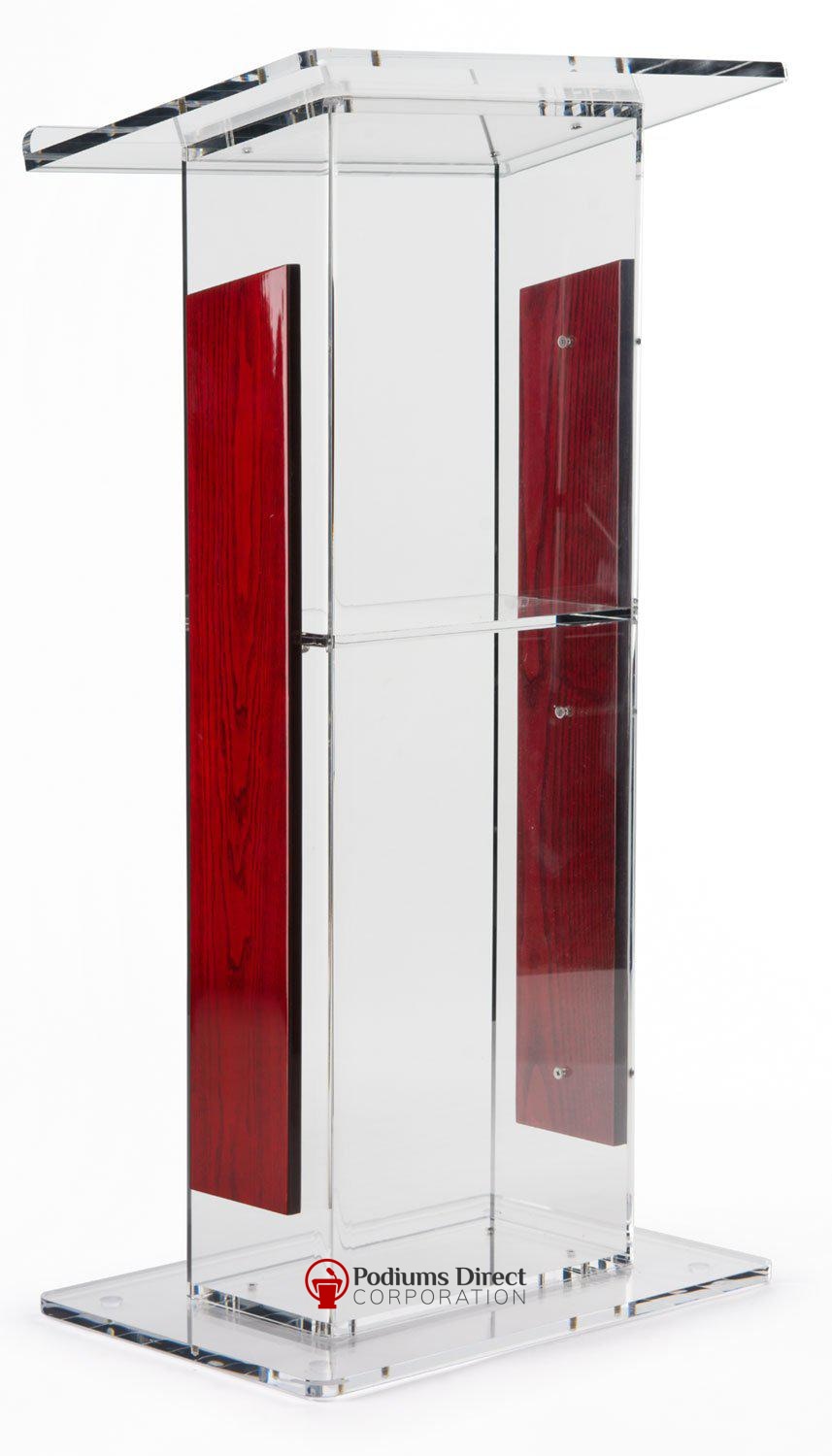 Acrylic Lectern Clear and Wood with Open Back and Shelf-Wood With Acrylic Pulpits, Podiums and Lecterns-Podiums Direct