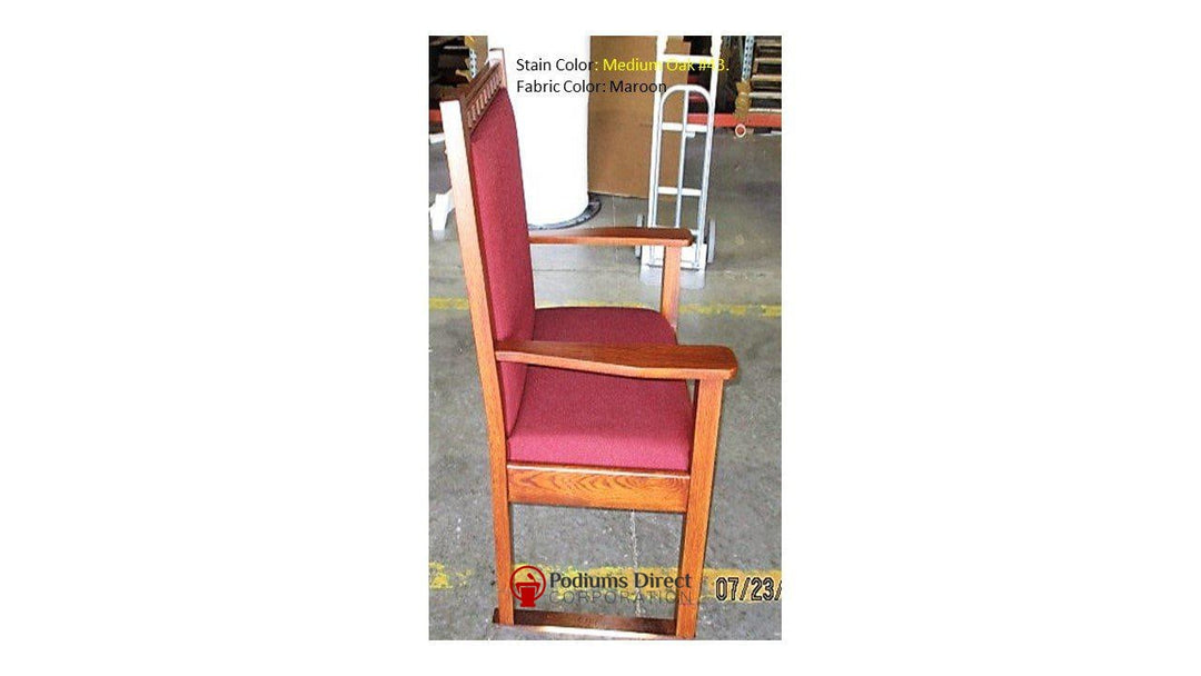 NO 900 dentil molding clergy chair: single chair, side view, Medium Oak 
