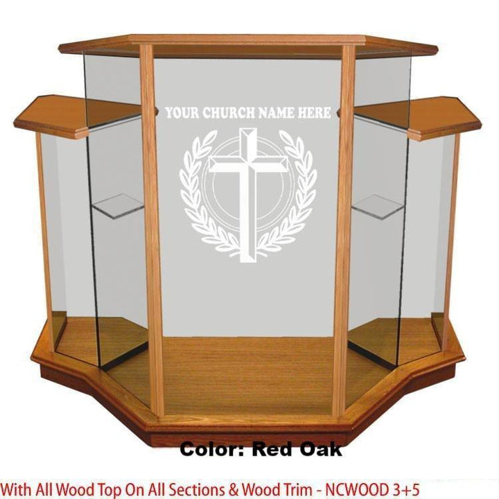 Glass Pulpit NC1/NC1G Prestige WINGED-Wood Top/Wood Trim-Glass Pulpits, Podiums and Lecterns and Communion Tables-Podiums Direct