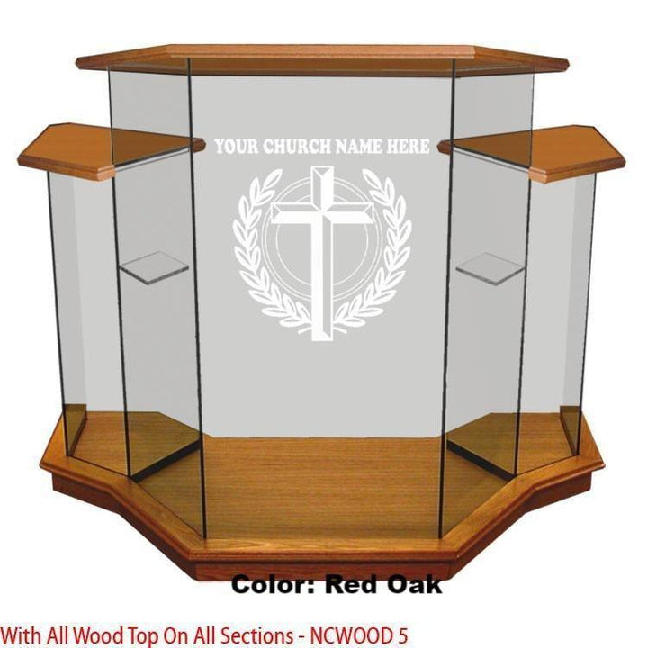 Glass Pulpit NC1/NC1G Prestige WINGED-Wood Top All Sections-Glass Pulpits, Podiums and Lecterns and Communion Tables-Podiums Direct