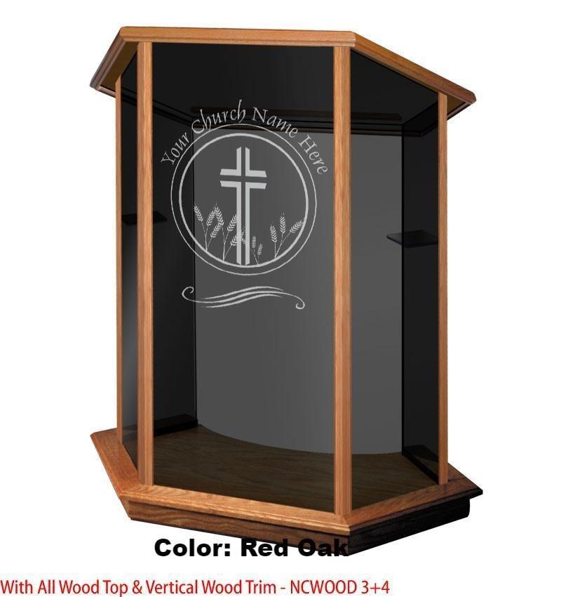Glass Pulpit NC10/NC10G Prestige FOUNDATION-Smoked Glass/Wood Top/Vertical Trim-Glass Pulpits, Podiums and Lecterns and Communion Tables-Podiums Direct