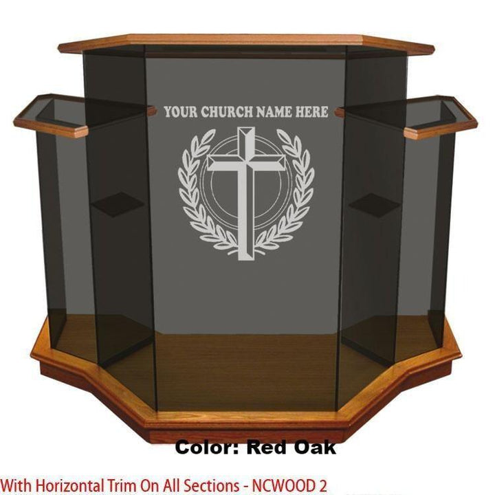 Glass Pulpit NC1/NC1G Prestige WINGED-Smoked Glass/Horizontal Trim-Glass Pulpits, Podiums and Lecterns and Communion Tables-Podiums Direct