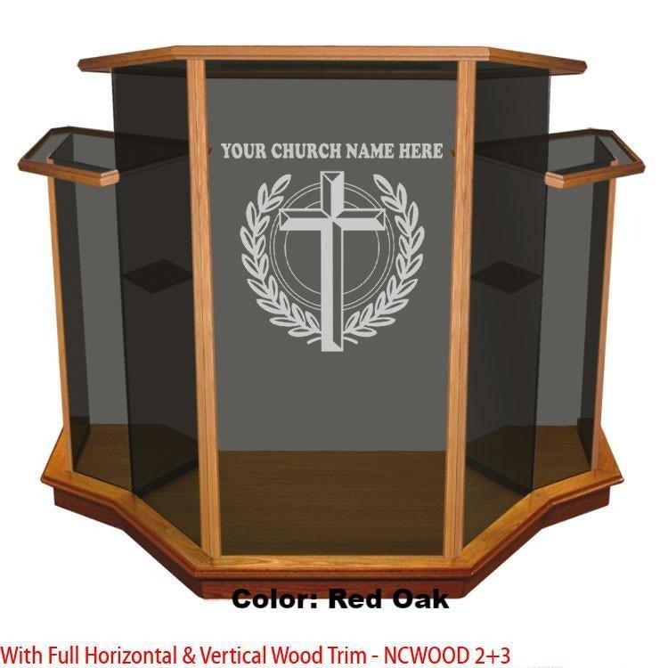 Glass Pulpit NC1/NC1G Prestige WINGED-Smoked Glass, Vertical and Horizontal Trim-Glass Pulpits, Podiums and Lecterns and Communion Tables-Podiums Direct