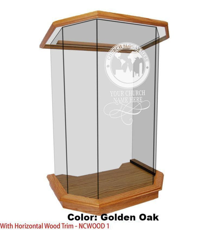 Glass Pulpit NC26/NC26G Prestige 5 PANEL-Horizontal Wood Trim-Glass Pulpits, Podiums and Lecterns and Communion Tables-Podiums Direct