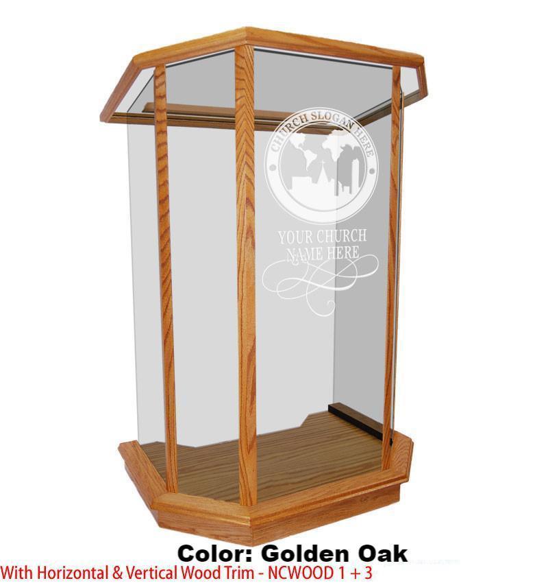 Glass Pulpit NC26/NC26G Prestige 5 PANEL-Horizontal and Vertical Trim-Glass Pulpits, Podiums and Lecterns and Communion Tables-Podiums Direct