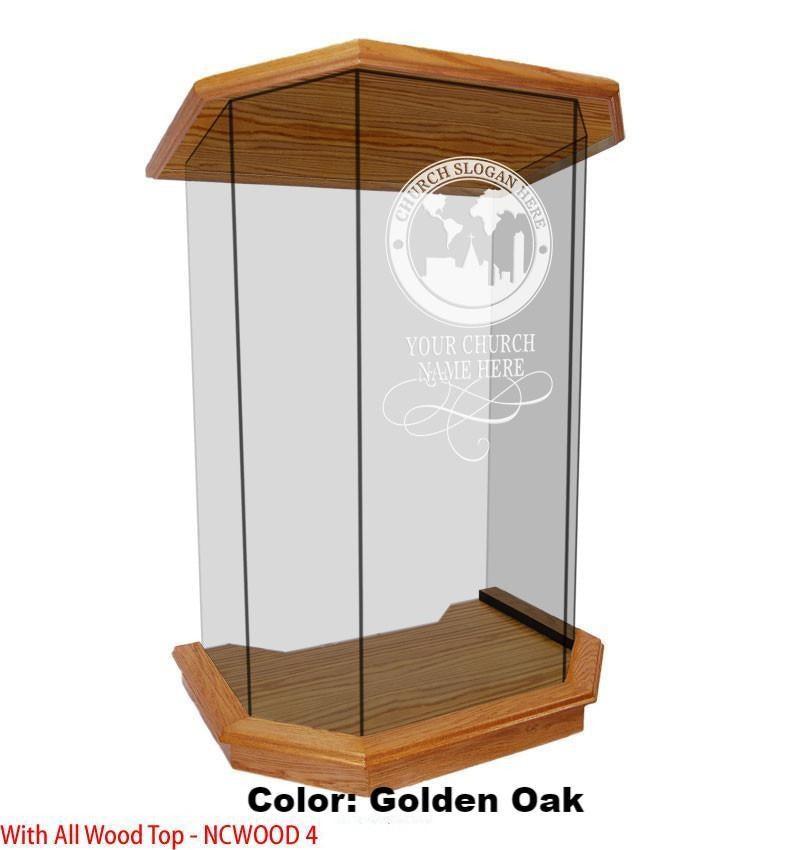 Glass Pulpit NC26/NC26G Prestige 5 PANEL-Wood Top-Glass Pulpits, Podiums and Lecterns and Communion Tables-Podiums Direct