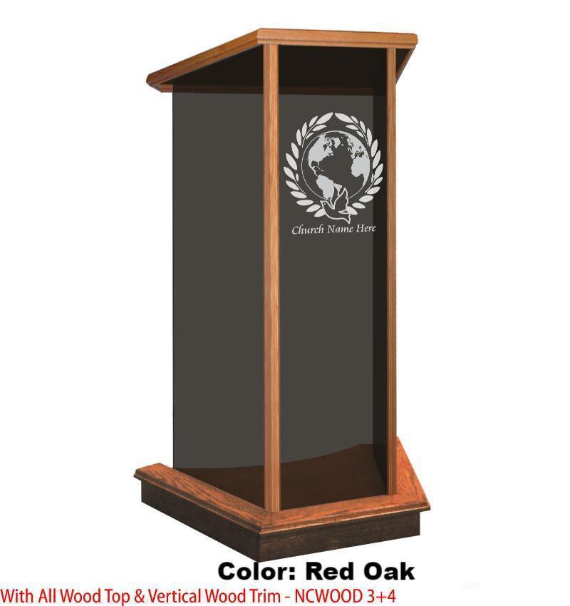 Glass Pulpit NC2/NC2G Prestige The LECTERN-Smoked Glass/Wood Top/Vertical Trim-Glass Pulpits, Podiums and Lecterns and Communion Tables-Podiums Direct