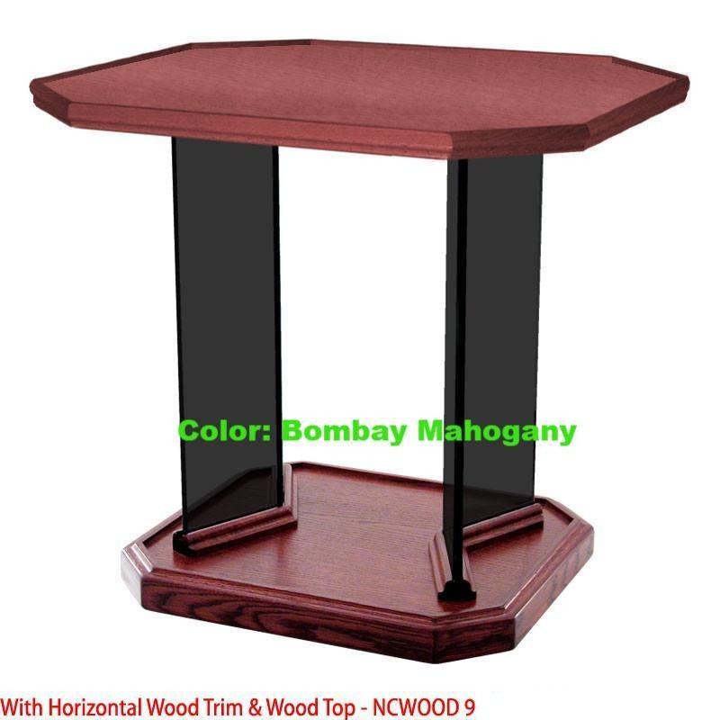 Glass Communion Table NC3/NC3G Prestige End Table-Horizontal Trim/Wood Top/Smoked Glass-Glass Pulpits, Podiums and Lecterns and Communion Tables-Podiums Direct
