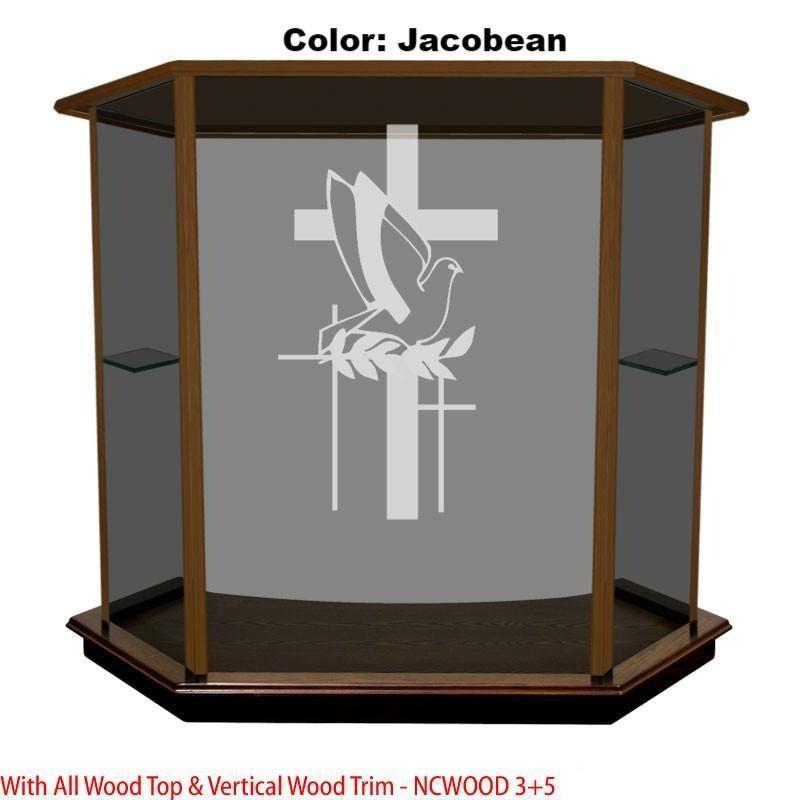 Glass Pulpit NC8/NC8G Prestige The PRESTIGE-Smoked Glass/Wood Top/Vertical Wood Trim-Glass Pulpits, Podiums and Lecterns and Communion Tables-Podiums Direct