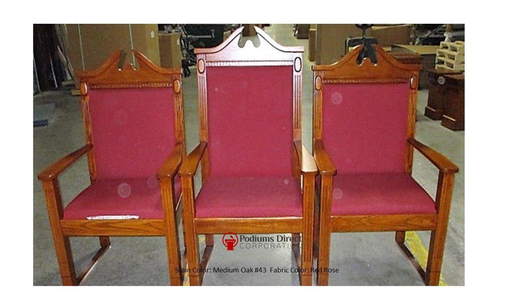 TPC-296 scroll top clergy chair: set of three, front view, Medium Oak 