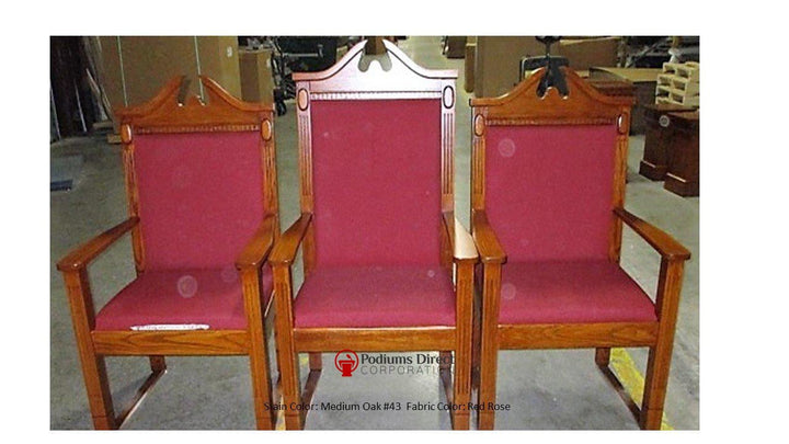 TPC-296 scroll top clergy chair: set of three, front view, Medium Oak 
