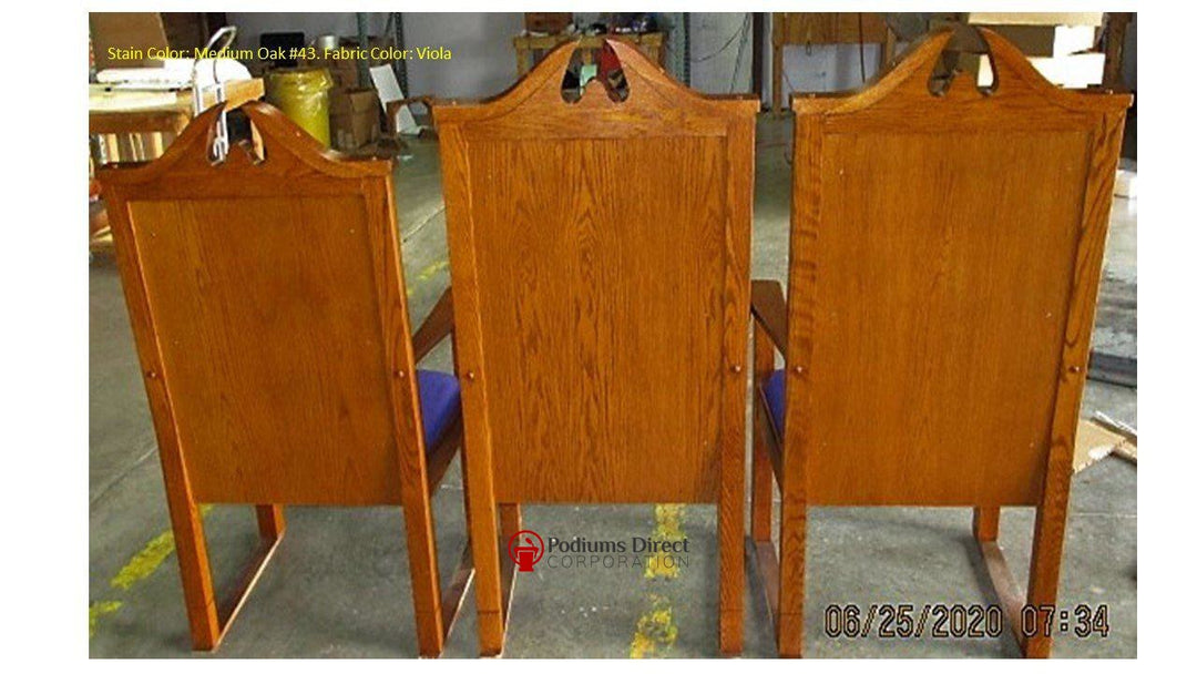 TPC-296 scroll top clergy chair: set of three, back view showing the solid oak backs