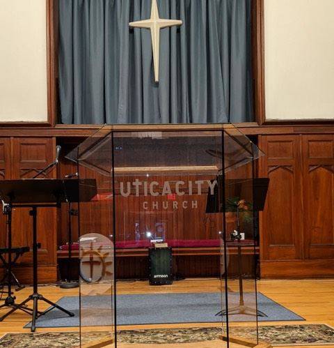 Glass Church Pulpit with Free Etched Logo: Foundation [NC10]